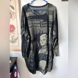 Rundholz Black Label Anthra Print One-Size Dress Olive Green Black Lagenlook